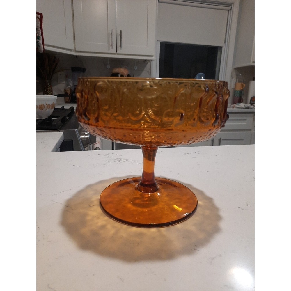 VINTAGE MCM STELVIA ANTIGUA AMBER GLASS COMPOTE WAYNE HUSTED DESIGN ITALY EMPOLI